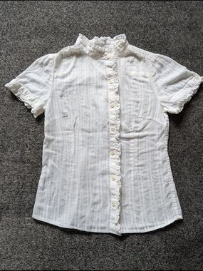 Lucky Brand White Ruffled Button-Front Blouse